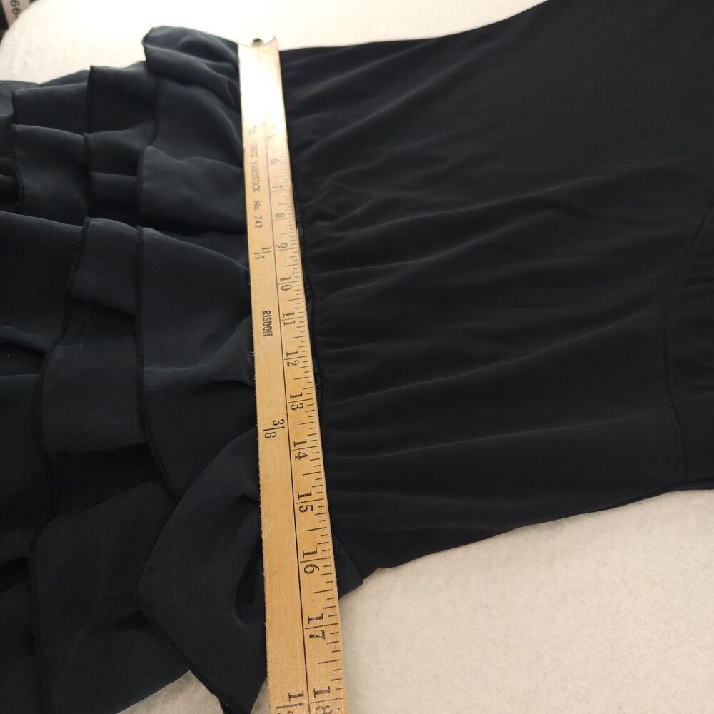 Worth 100% Silk Black Tiered Ruffle Dress Size 10 Zip Sleeve Elegant Minimalist - Picture 7 of 10